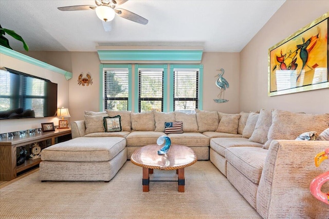 living room with ceiling fan