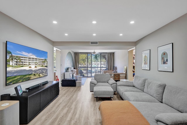 living room with light wood-type flooring