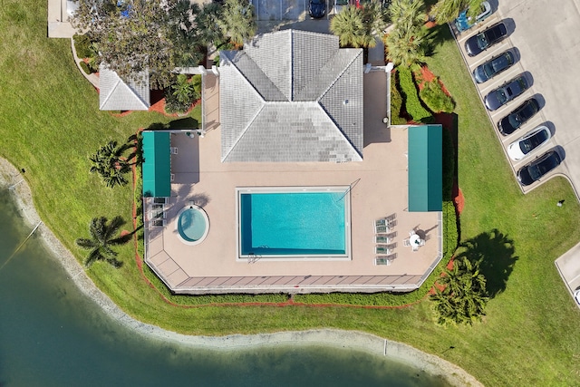 aerial view with a water view