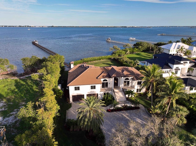 aerial view featuring a water view