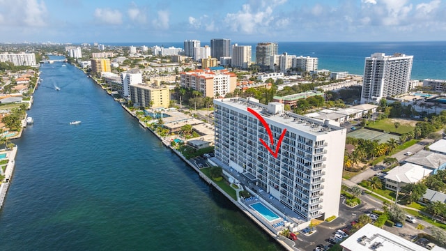 aerial view with a water view