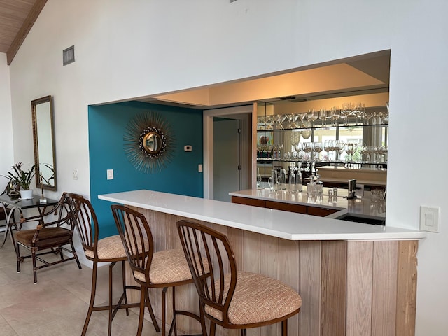 bar featuring lofted ceiling