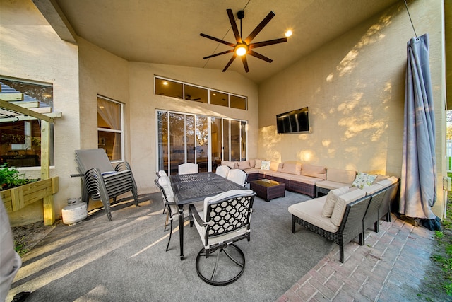 view of patio / terrace with an outdoor living space and ceiling fan