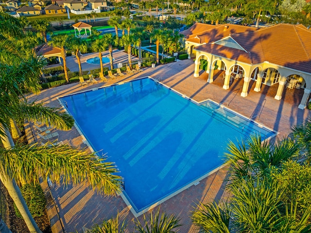 view of pool featuring a gazebo and a patio area