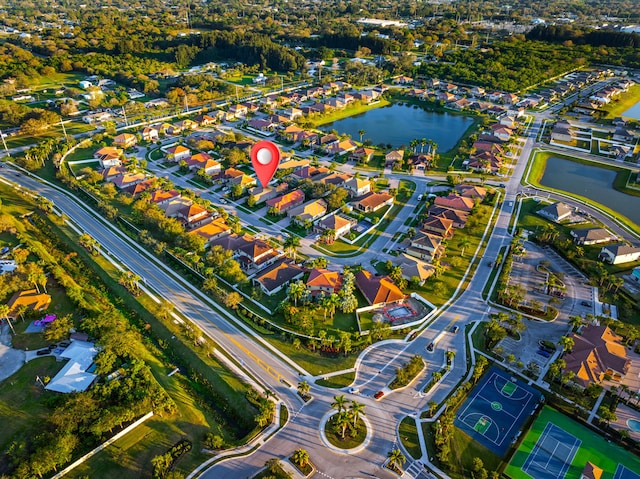 aerial view with a water view