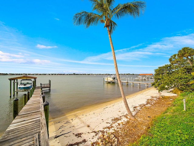 view of dock with a water view