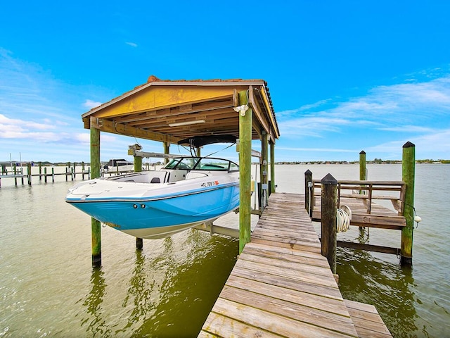 view of dock with a water view