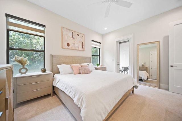 81 S River Rd, Stuart, FL 34996 - bedroom featuring access to outside, light carpet, ceiling fan, and recessed lighting