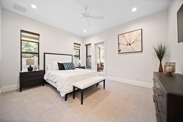 81 S River Rd, Stuart, FL 34996 - bedroom with light carpet, baseboards, visible vents, and recessed lighting