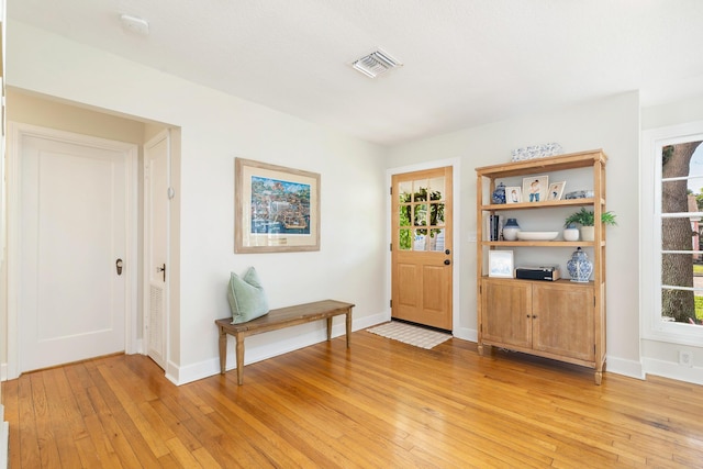 entryway featuring a wealth of natural light and light hardwood / wood-style floors