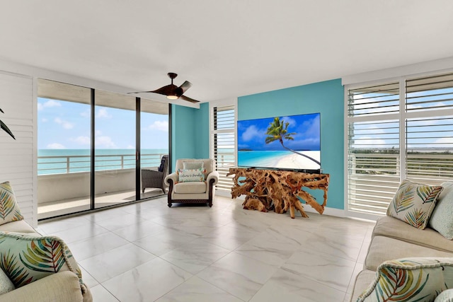 living room featuring ceiling fan