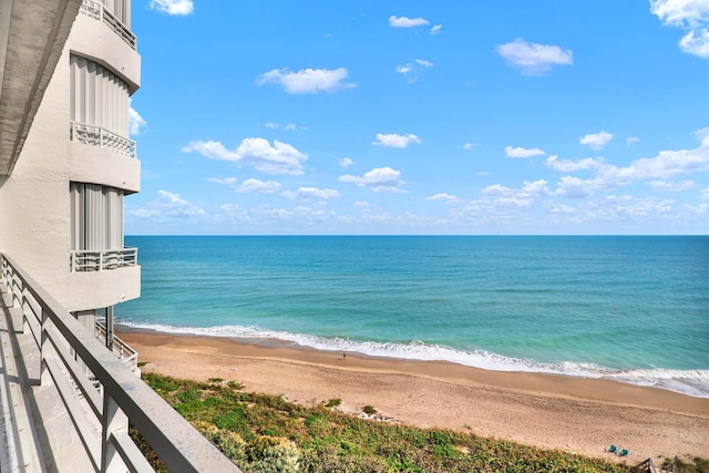 view of water feature with a view of the beach