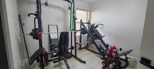 workout area featuring light hardwood / wood-style flooring