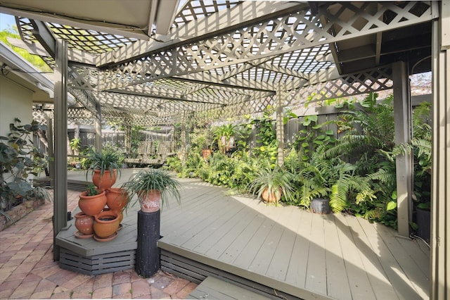 wooden terrace featuring a pergola