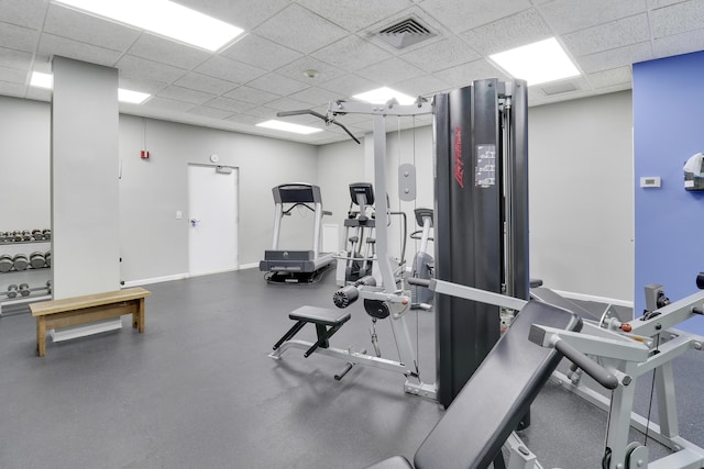 gym with a drop ceiling