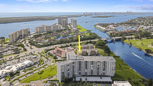 aerial view with a water view