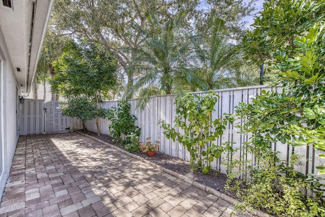 view of patio / terrace with a fenced backyard and a gate