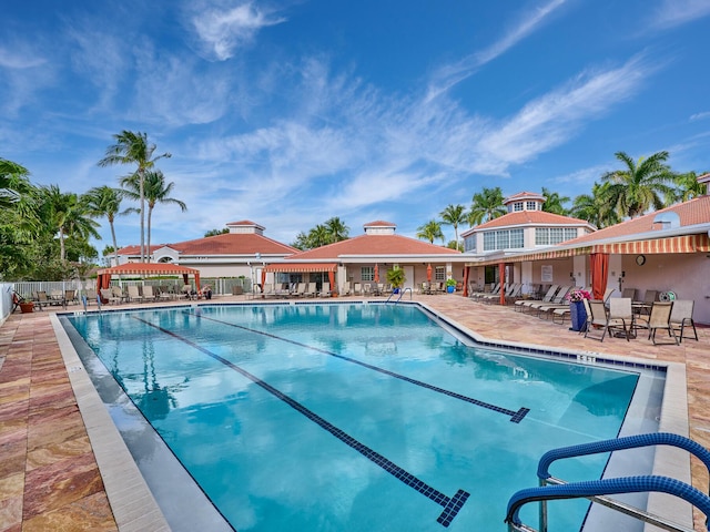 view of swimming pool with a patio