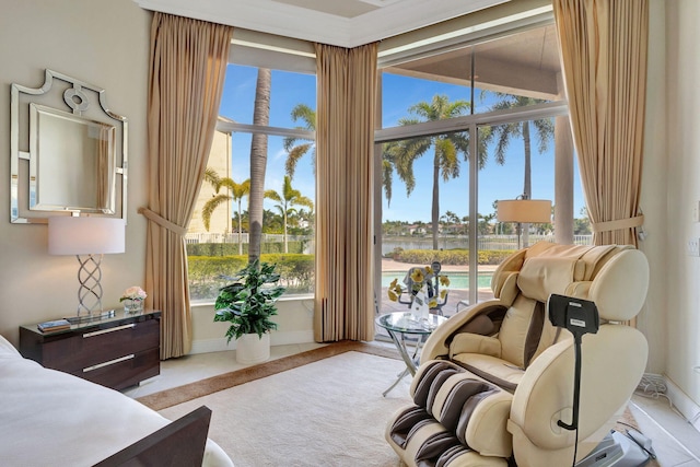 sitting room with a water view