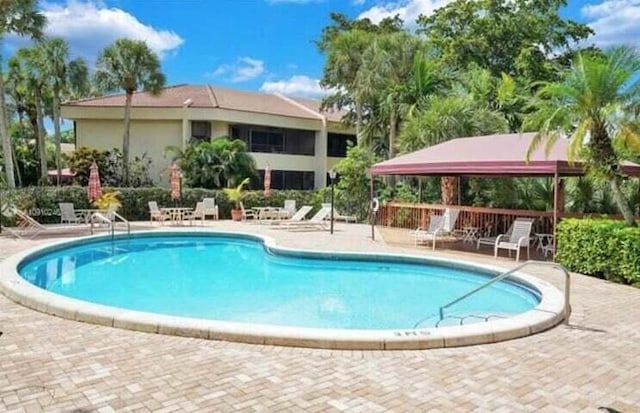 view of swimming pool with a patio