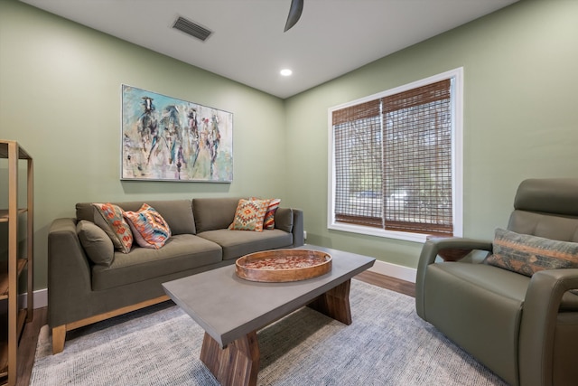 living room with light hardwood / wood-style floors