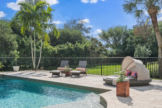 view of pool featuring a patio