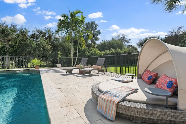 view of swimming pool with a patio area