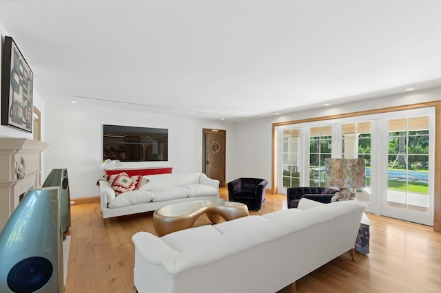 living room with light hardwood / wood-style floors