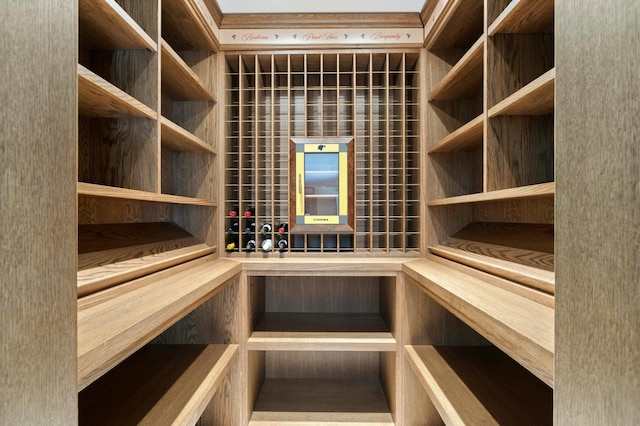 wine cellar featuring crown molding