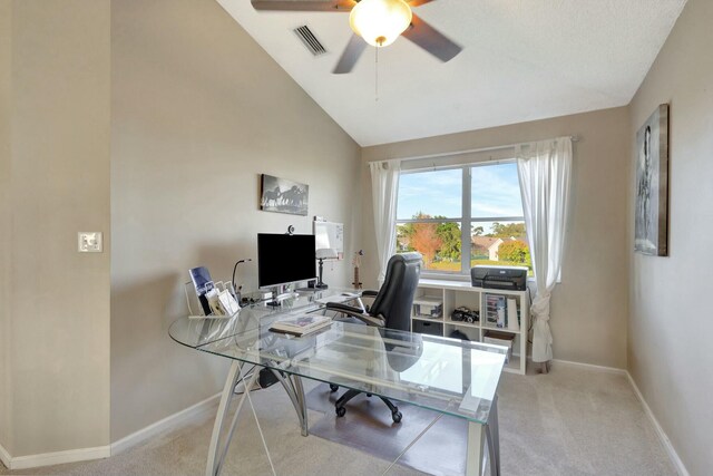 office space featuring carpet floors and a textured ceiling