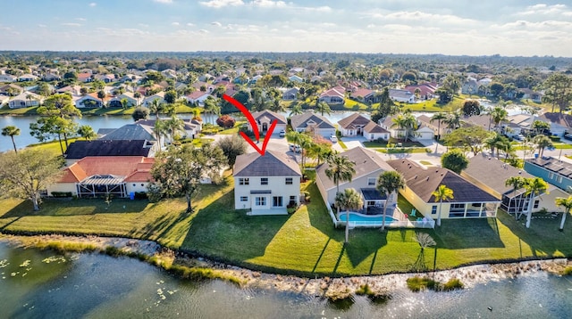 aerial view featuring a water view