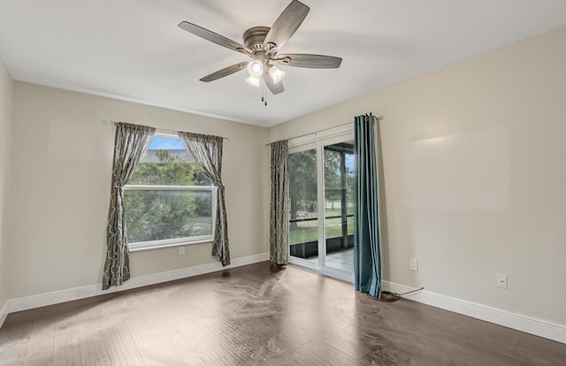 unfurnished room featuring ceiling fan and wood-type flooring