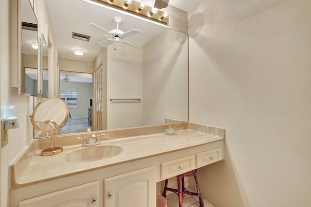 bathroom with vanity and ceiling fan