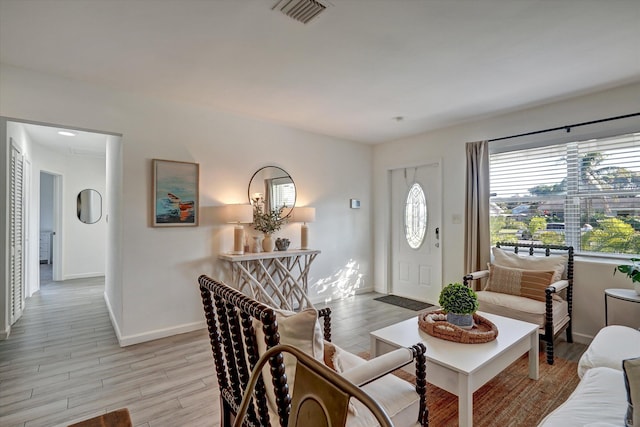 living room with light wood-type flooring