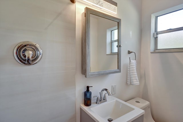 bathroom with vanity, toilet, and a wealth of natural light