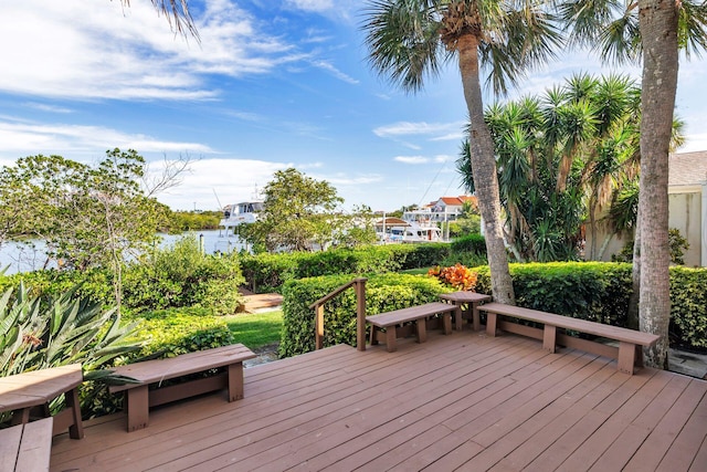 deck with a water view