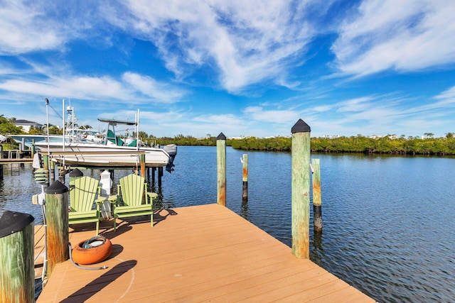 view of dock with a water view