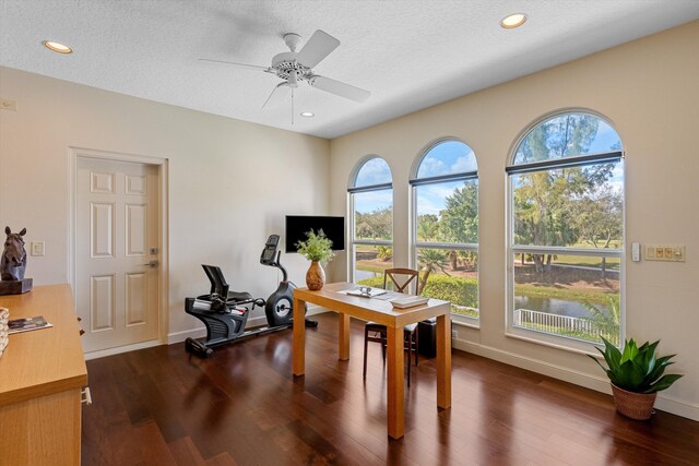 hall featuring a textured ceiling and dark hardwood / wood-style flooring