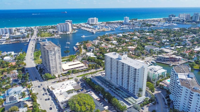 aerial view featuring a water view