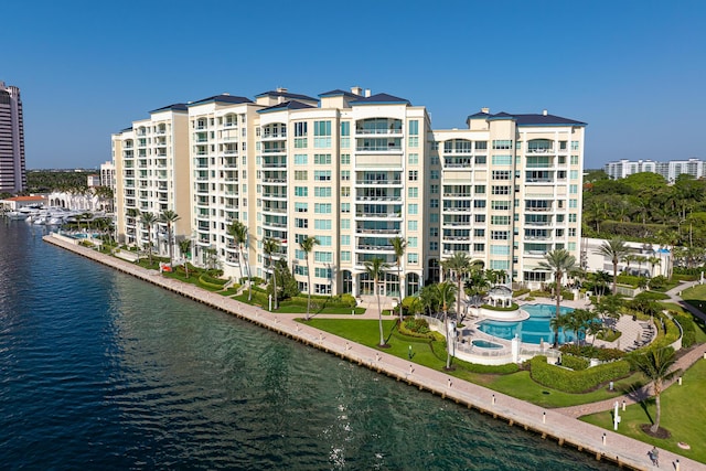 view of property with a water view