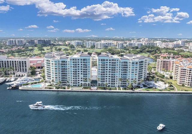 aerial view with a view of city and a water view