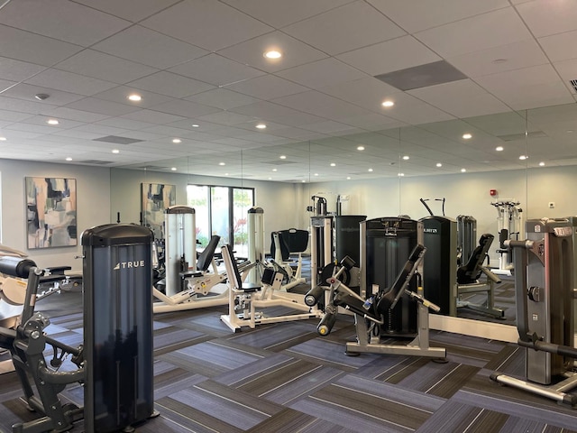 workout area featuring carpet floors