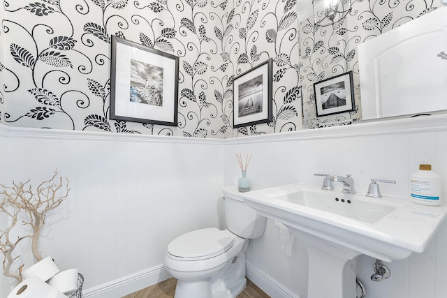 bathroom featuring toilet, sink, and hardwood / wood-style floors