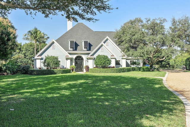 view of front of property featuring a front lawn