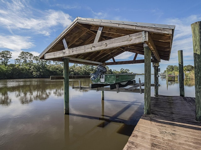 view of dock with a water view