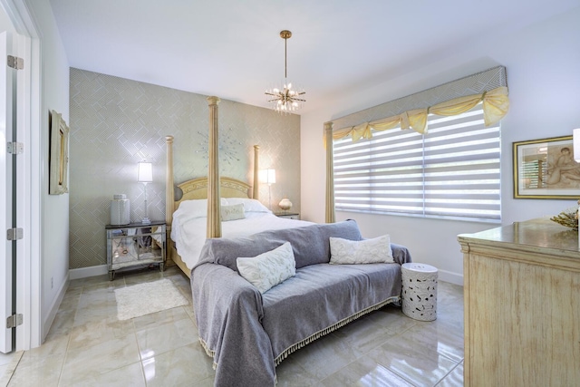 bedroom featuring a chandelier