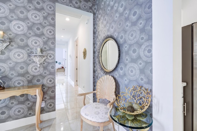 hallway with tile patterned flooring