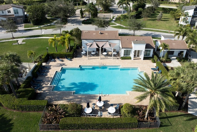 view of swimming pool with a patio