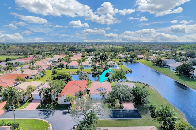 drone / aerial view featuring a water view