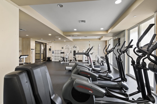 exercise room featuring french doors